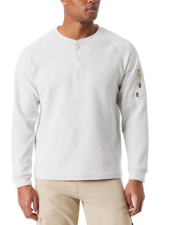 Bass Outdoor Henley T-Shirt Mens M Medium White Relaxed Fit Performance Thermal - Picture 1 of 5